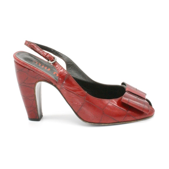 Miu Miu Shoes - Miu Miu Retro Red Sling Back Peep Tie Bow 39.5
